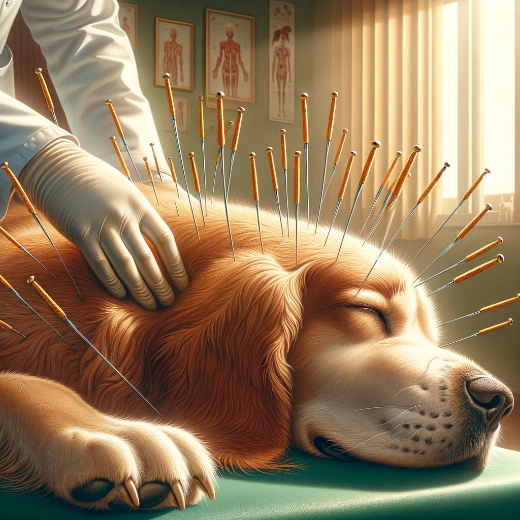 hund bekommt akupunktur behandlung illustration