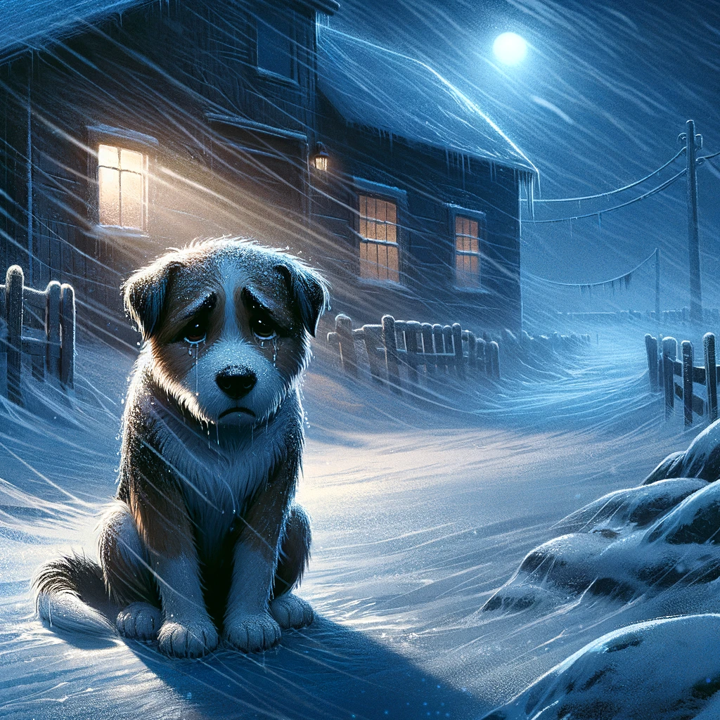 hund friert draußen im schnee