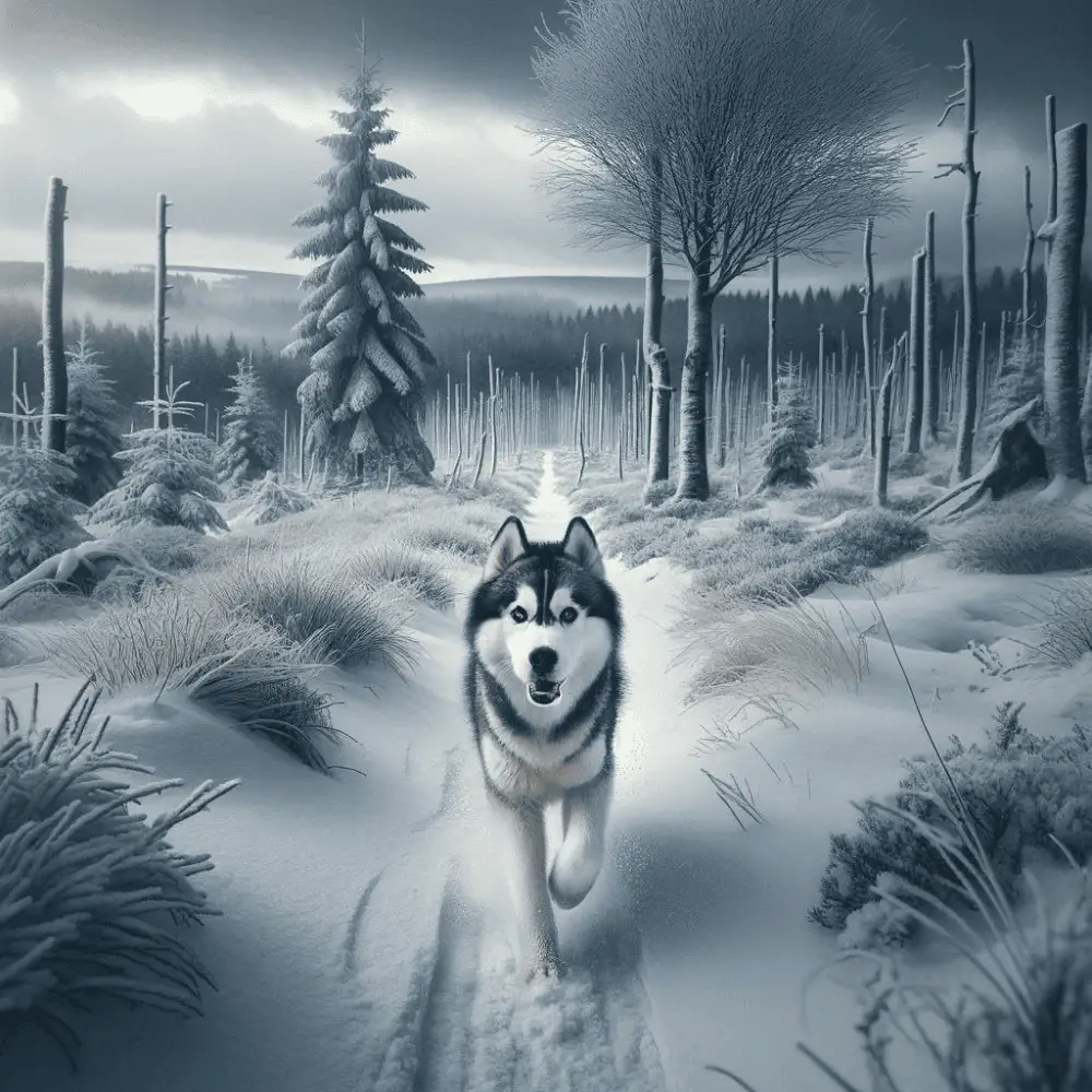 husky in einer schneelandschaft