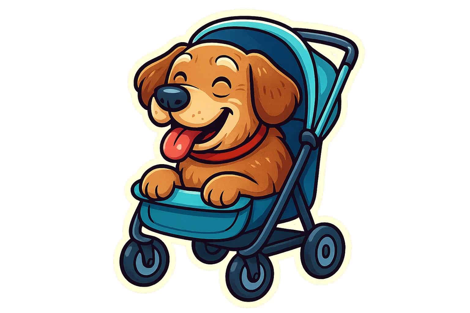 fröhlicher Seniorhund im einfachen Buggy